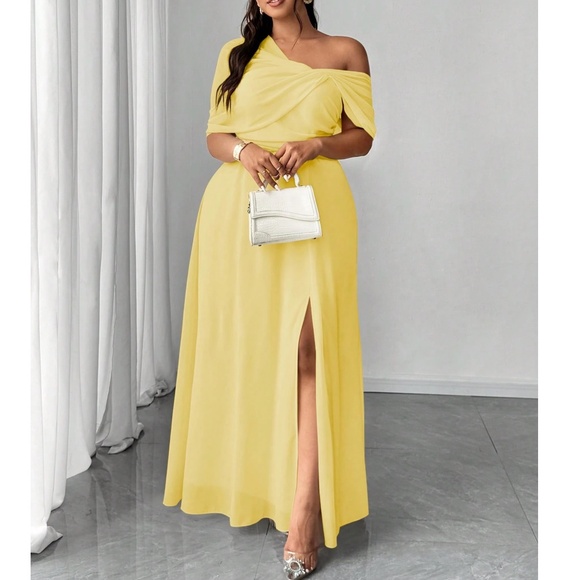 Plus One Shoulder Split thigh Party Evening Gown Dress - Picture 1 of 16